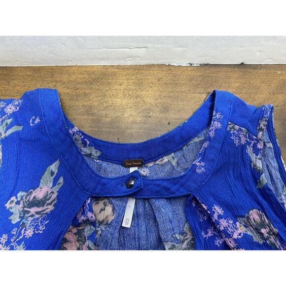 FREE PEOPLE Floral Sleeveless Mini Swing Blue Keyhole Dress Size XS - Picture 3 of 10